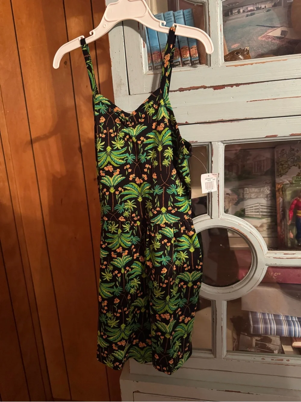 Girls Size 8 NWT Black Tropical Print Romper Green Palm Motif C3